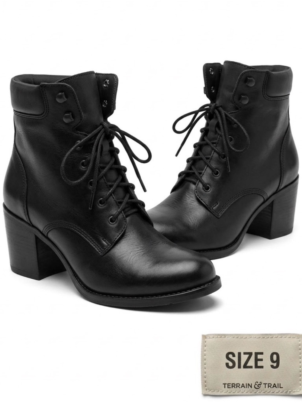 ANDREA FENZI Black Leather Lace-Up Ankle Boots